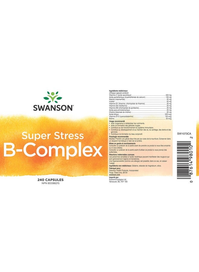 SWANSON Super Stress Bcomplex Vitamin Supplement Formula For Healthy Energy Levels (240 Capsules) - Image 4