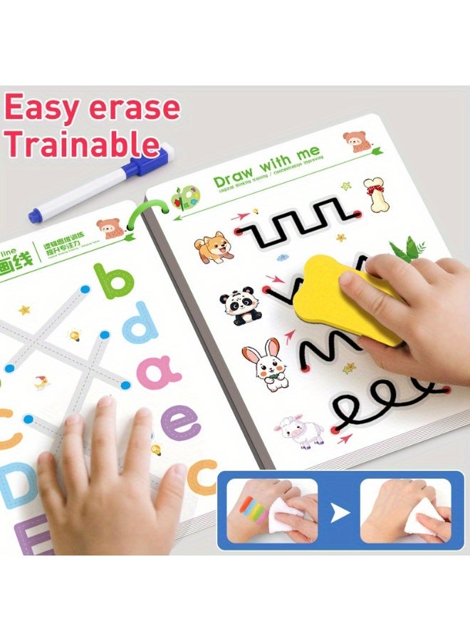 4-in-1 Reusable Tracing Workbook for Kids Ages 3-7 – 144 Pages Erasable Preschool Learning Activity Set – Fine Motor Skills, Pen Control, Math, Drawing, Cognitive Development – Screen-Free Educational Toy for Home & Travel - Image 2