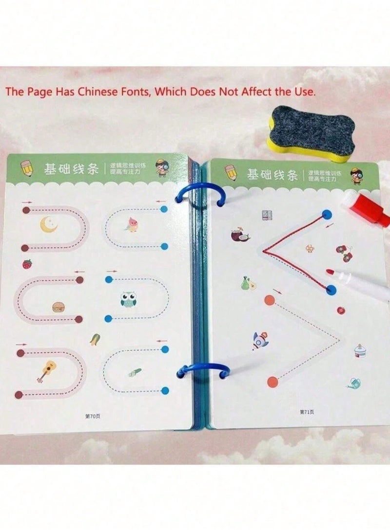 4-in-1 Reusable Tracing Workbook for Kids Ages 3-7 – 144 Pages Erasable Preschool Learning Activity Set – Fine Motor Skills, Pen Control, Math, Drawing, Cognitive Development – Screen-Free Educational Toy for Home & Travel - Image 4