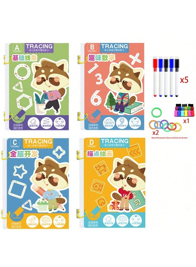 4-in-1 Reusable Tracing Workbook for Kids Ages 3-7 – 144 Pages Erasable Preschool Learning Activity Set – Fine Motor Skills, Pen Control, Math, Drawing, Cognitive Development – Screen-Free Educational Toy for Home & Travel - Image 3