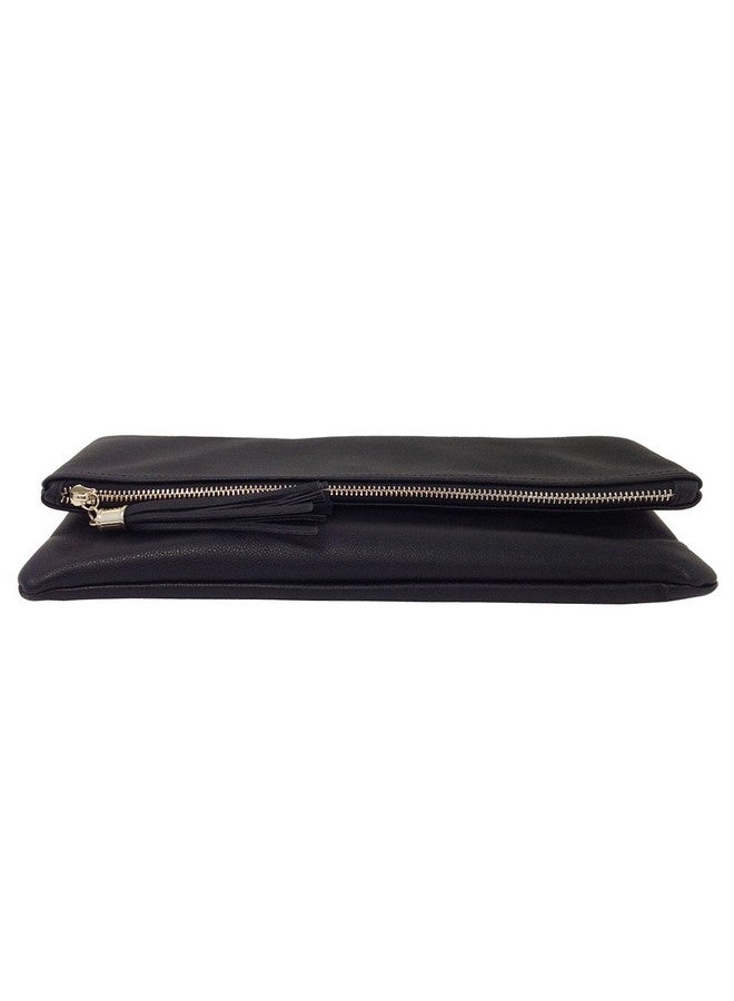 JNB Faux Leather Oversize Foldover Clutch With Tassel Black - Image 4