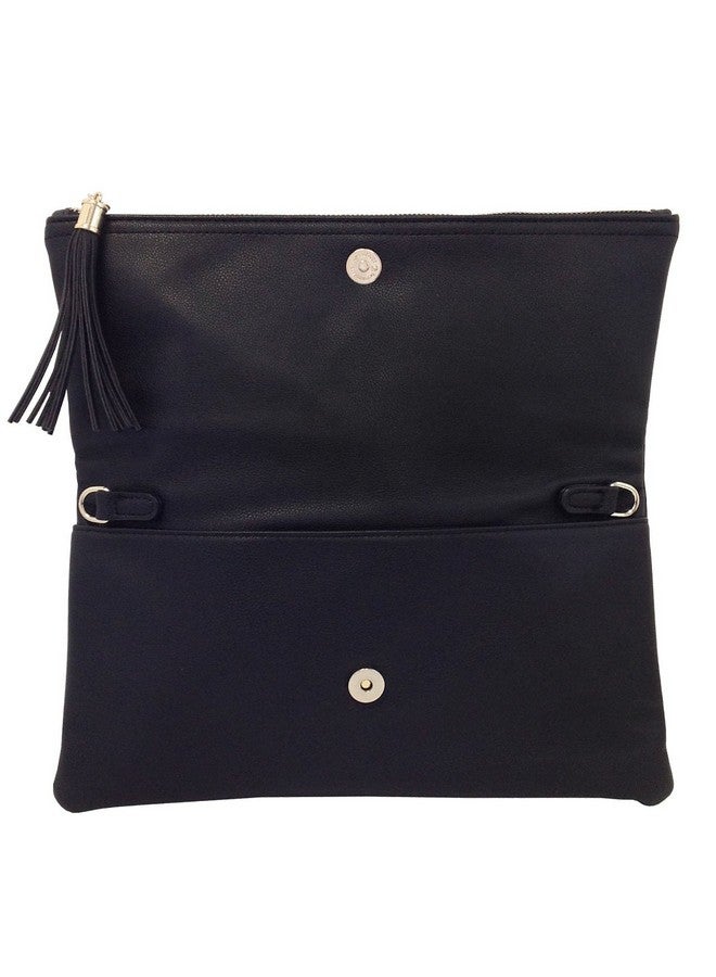 JNB Faux Leather Oversize Foldover Clutch With Tassel Black - Image 5