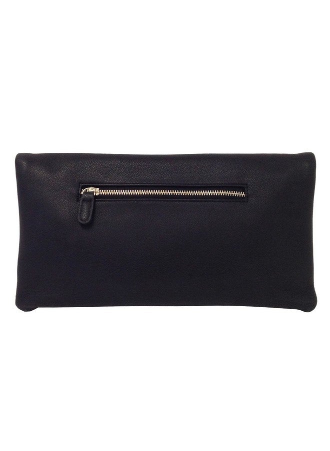 JNB Faux Leather Oversize Foldover Clutch With Tassel Black - Image 2