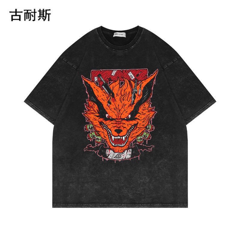 American High Street Fashion Brand Short Sleeve T-Shirt Men'S Summer Retro Washed Old Half Sleeve Niche Handsome - Image 1