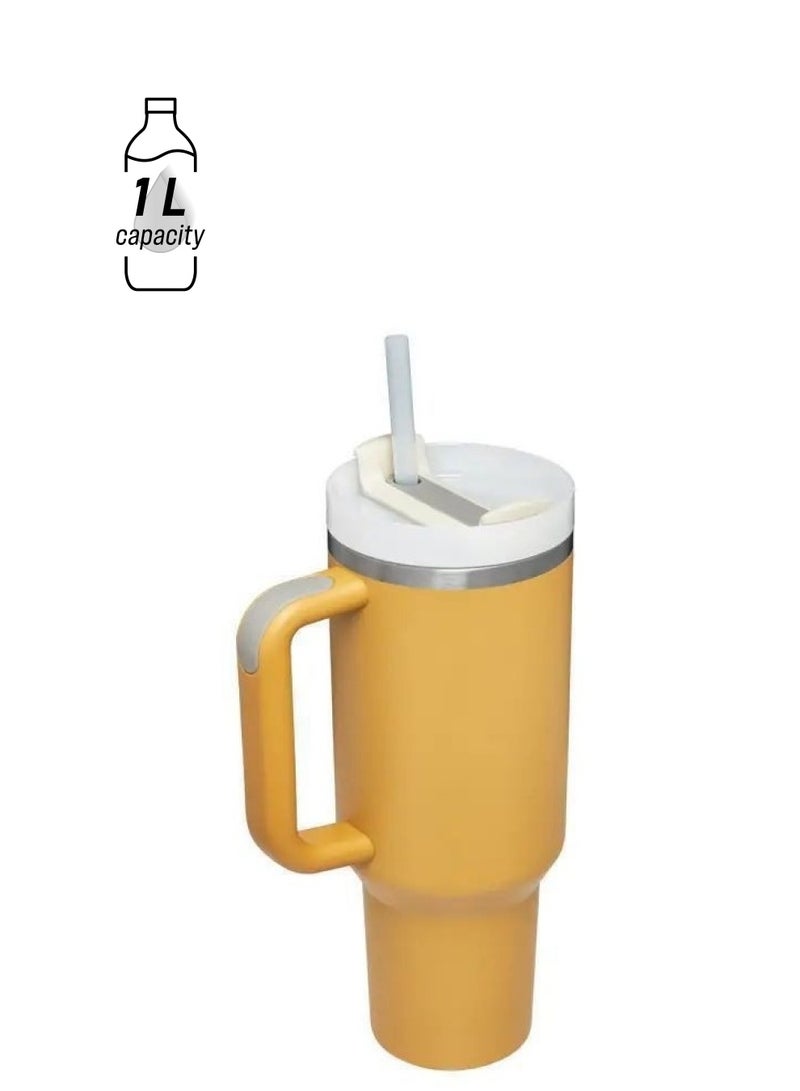 40HZ Iced Coffee Cup Tumbler with Handle and Straw Insulated Stainless Steel Vacuum Cup for Hot and Cold Drinks Water Bottles