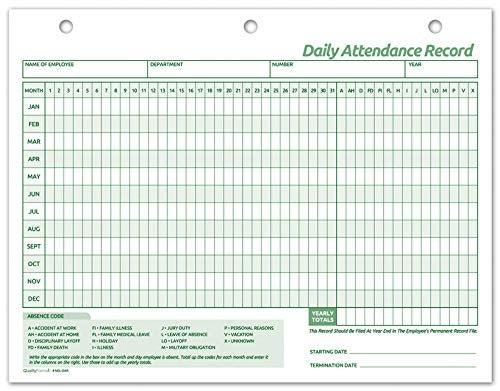 NextDayLabels - Employee Daily Attendance History Records, Letter Size Cards (25 Forms) - Image 1