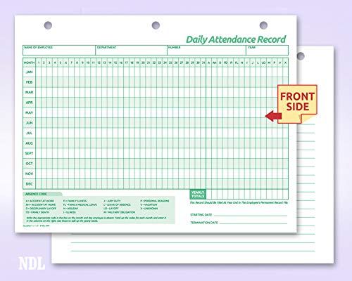 NextDayLabels - Employee Daily Attendance History Records, Letter Size Cards (25 Forms) - Image 2