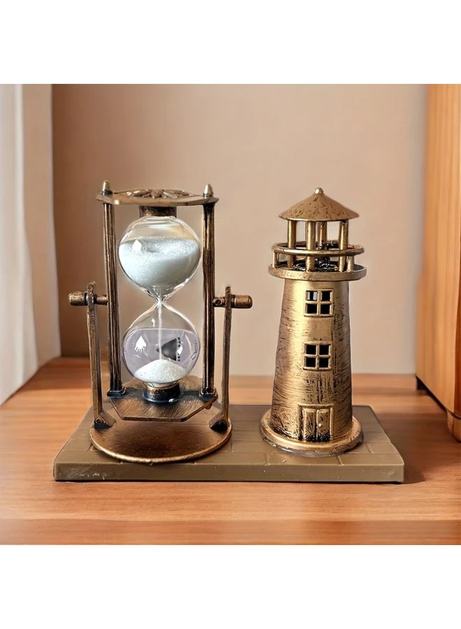 Antique Bronze Lighthouse Hourglass 3D Resin Sand Timer Vintage Nautical Desk Decor - Image 2