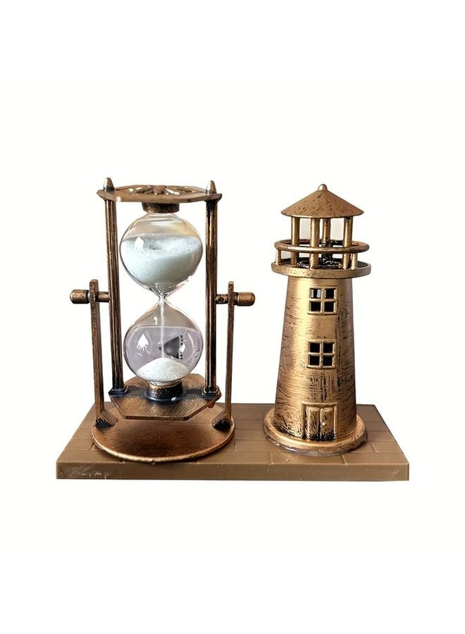 Antique Bronze Lighthouse Hourglass 3D Resin Sand Timer Vintage Nautical Desk Decor - Image 3