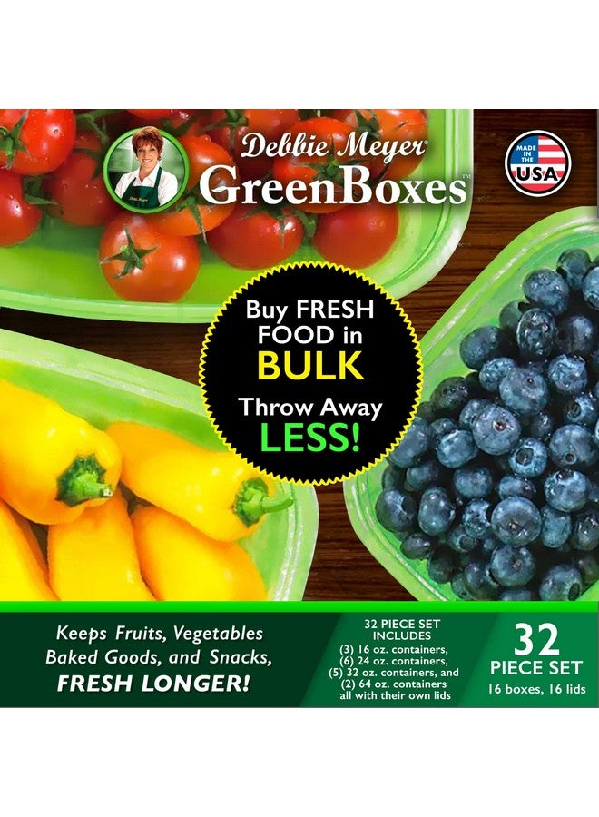 Debbie Meyer GreenBoxes 32 Piece Set - Keeps Fruits, Vegetables, Baked Goods and Snacks Fresh Longer, Reusable, BPA Free, Microwave and Dishwasher Safe, Made in USA - Image 2