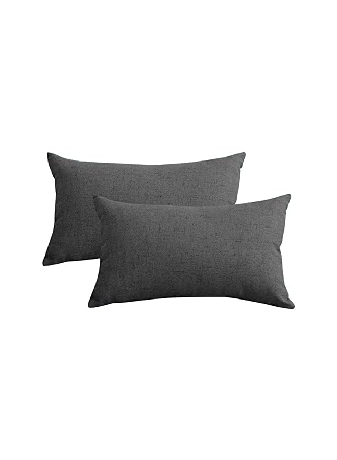 Zaboon In House | 2 Pieces Linen Decorative Cushion Set Solid Design - 50x30 cm - Dark Gray - Image 2