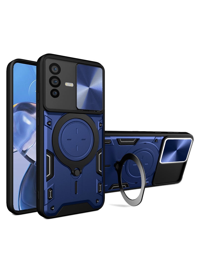 جولدن ماسك لهاتف فيفو في 23 5جى/اس 12 (Vivo V23 5G/S12) جراب حماية مع باب جرار لحماية عدسة  الكاميرا المدرعة مدمج بزاوية 360 درجة - (ازرق) - Image 1