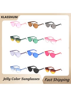 KLASSNUM Rimless Frame Candy Cat Eye Sunglasses Women Luxury Eyewear Colorful Round Sun Glasses Women UV400 Gafas De Sol Mujer-Lenses Color:Orange