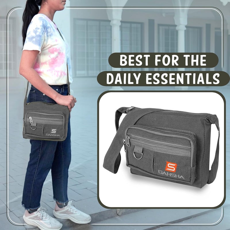 DAHSHA Stylish Cotton Sling Cross Body Travel Office Business Messenger One Side Shoulder Bag For Men Women (Grey, 21.5 x 8.8 x 24 Cm) - Image 5