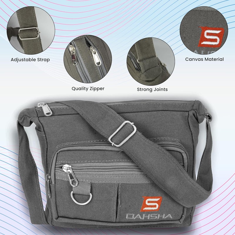 DAHSHA Stylish Cotton Sling Cross Body Travel Office Business Messenger One Side Shoulder Bag For Men Women (Grey, 21.5 x 8.8 x 24 Cm) - Image 3