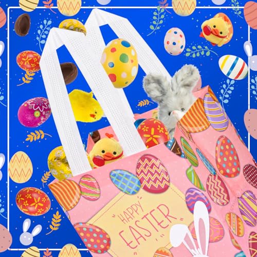 DECHISY 12Pack Easter Bags with Handles, Easter Gift Bags for Kids, 12 Styles Easter Egg Hunt Bags, Non-Woven Easter Bunny Bags, Happy Easter Bag for Egg Hunt Game, Easter Party Favors 8.3"×7.9"×5.9" - Image 3