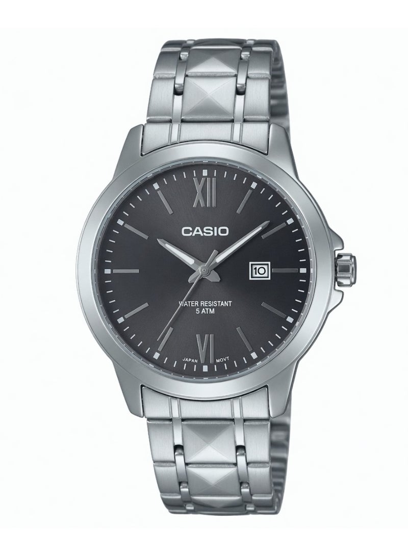 Casio Men's Classic Analog Watch - Black Dial, Roman Numerals, Stainless Steel Band - MTP-V004D-1B