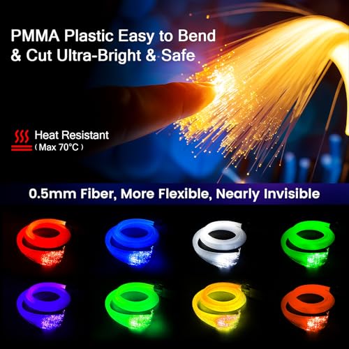 VASTFIRE Split Starlight Headliner Kit - 800pcs 0.02in 4.9ft Fiber Optic RGBW Star Lights for Car with 4 Light Heads 16W Engine Easy to Hide,Flexible Wiring,APP/Remote Control for Car Roof Ceiling - Image 5