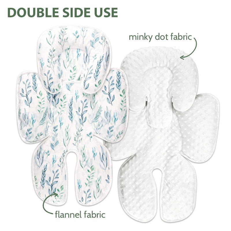 DILIMI Infant Car Seat Insert, 2-in-1 Carseat Head Support for Newborn, Soft Baby Head Support for Car Seat, Stroller, Bouncers, Green Leaf - Image 2
