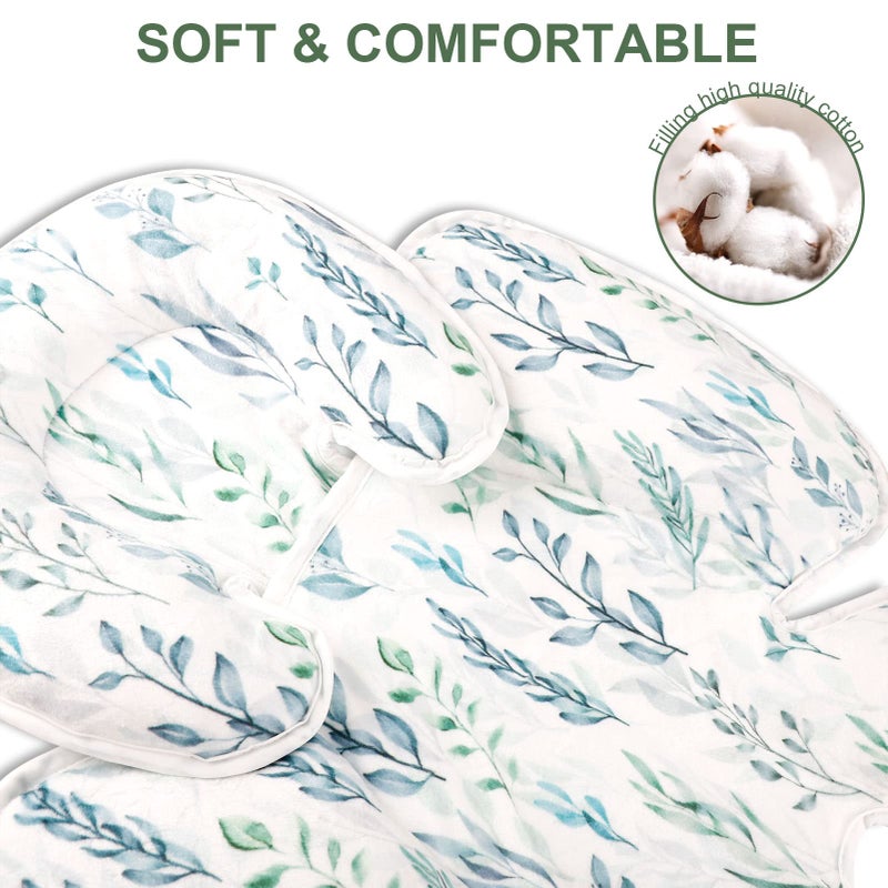 DILIMI Infant Car Seat Insert, 2-in-1 Carseat Head Support for Newborn, Soft Baby Head Support for Car Seat, Stroller, Bouncers, Green Leaf - Image 3