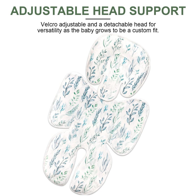 DILIMI Infant Car Seat Insert, 2-in-1 Carseat Head Support for Newborn, Soft Baby Head Support for Car Seat, Stroller, Bouncers, Green Leaf - Image 4