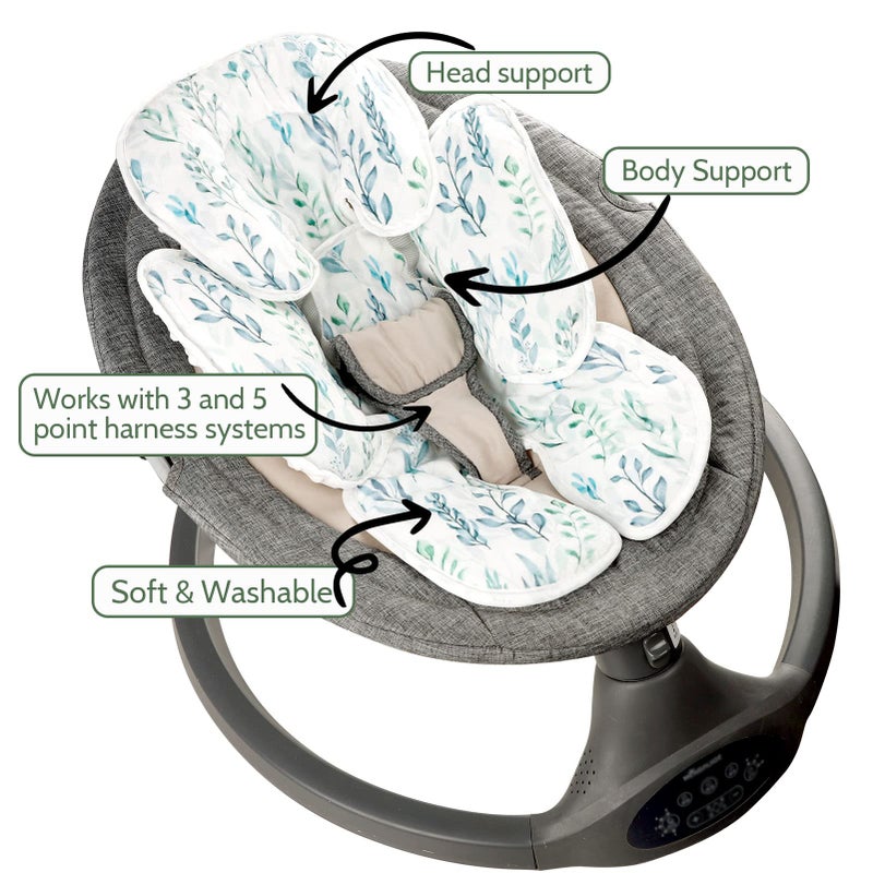 DILIMI Infant Car Seat Insert, 2-in-1 Carseat Head Support for Newborn, Soft Baby Head Support for Car Seat, Stroller, Bouncers, Green Leaf - Image 5
