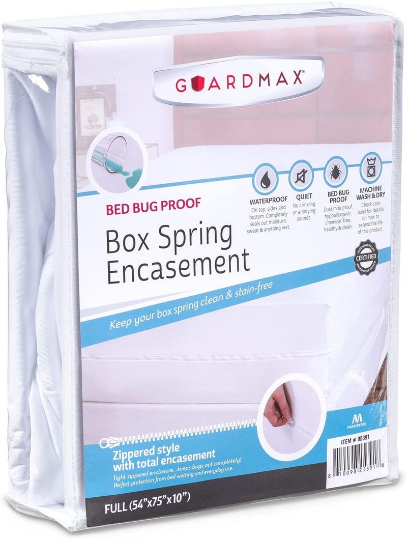 Guardmax Premium Box Spring Cover Full Size Waterproof and Bed Bug Proof Zippered Box Spring Encasement 6 Side Absorbent Boxspring Protects Against Bed Bugs Dust Mites Dirt Spills and Stains