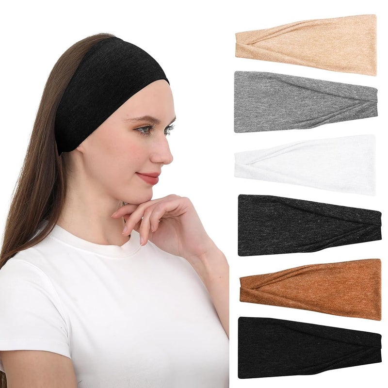 RITOPER Headbands for Women Non Slip Wide Workout Headbands Cotton Black White Head Bands Hair Bands for Womens Hair Thick Headbands Head Wraps for Fashion Yoga Running Spa Day Party Travel