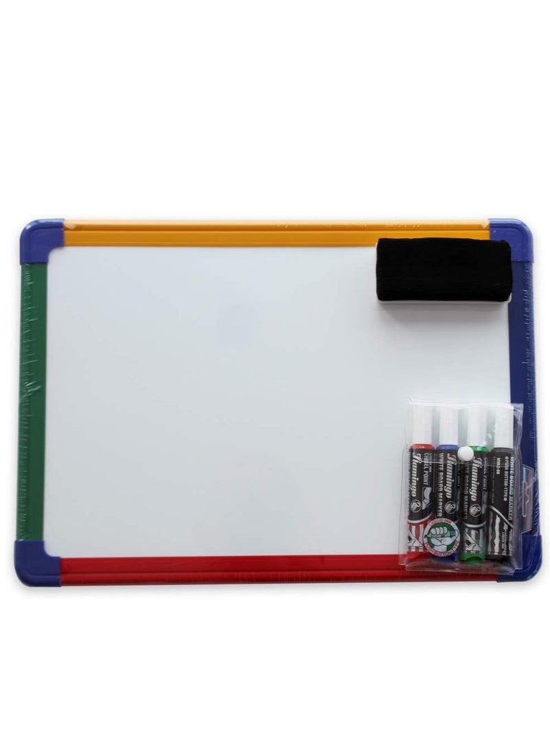 Magnetic Whiteboard Double-sided A3 Color Framed with Markers and Magnetic Eraser - Image 1