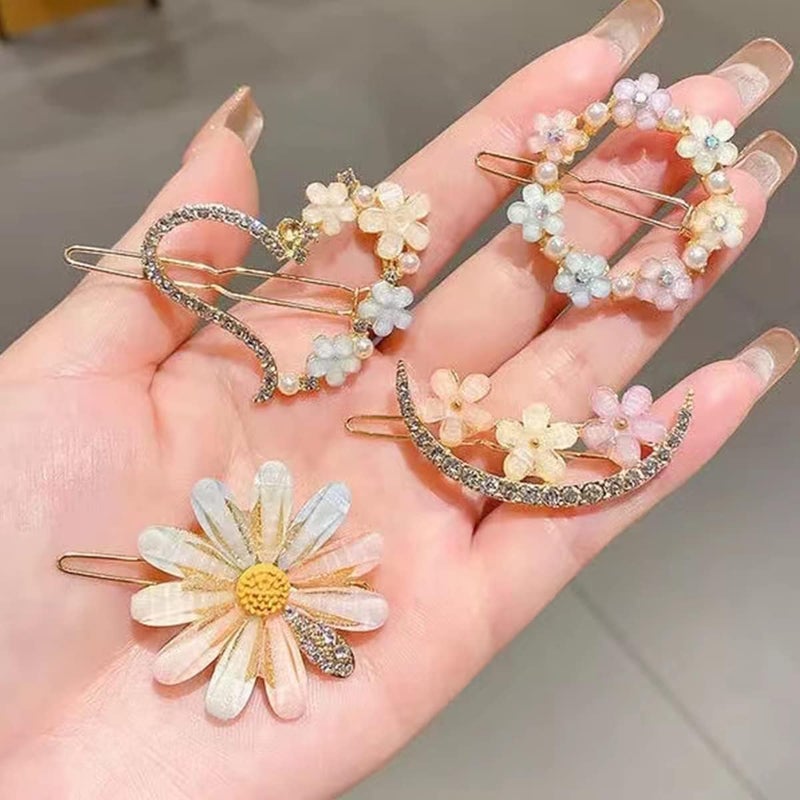 WOX MOX WOX MOX Latest Korean Fashion Style Flower Lock Hair Clip Pin Hair Accessories Set For Women And Girls 4 PcsMulticolor  - Image 2