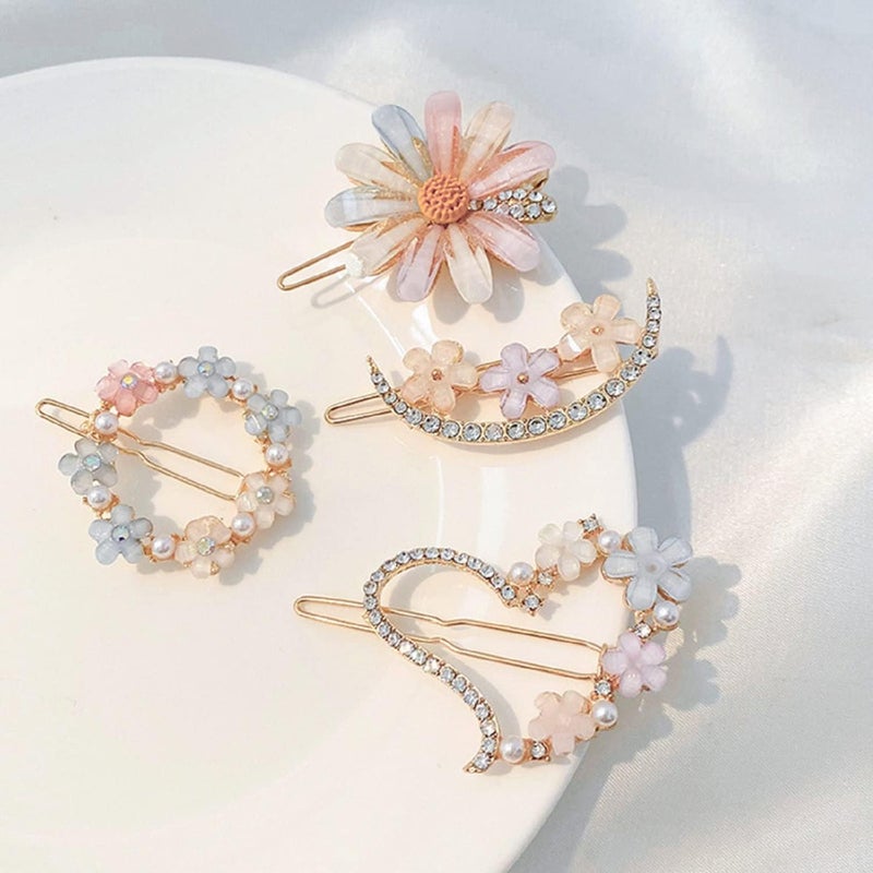 WOX MOX WOX MOX Latest Korean Fashion Style Flower Lock Hair Clip Pin Hair Accessories Set For Women And Girls 4 PcsMulticolor  - Image 1