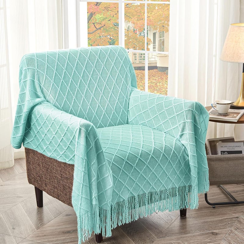 inhand Knitted Throw Blanket for Couch and Bed, Soft Living Room Home Decor Knitted Blanket with Tassel, Outdoor Lightweight Breathable Summer Blanket, Farmhouse Warm Woven Decorative, 50"x60" - Image 5