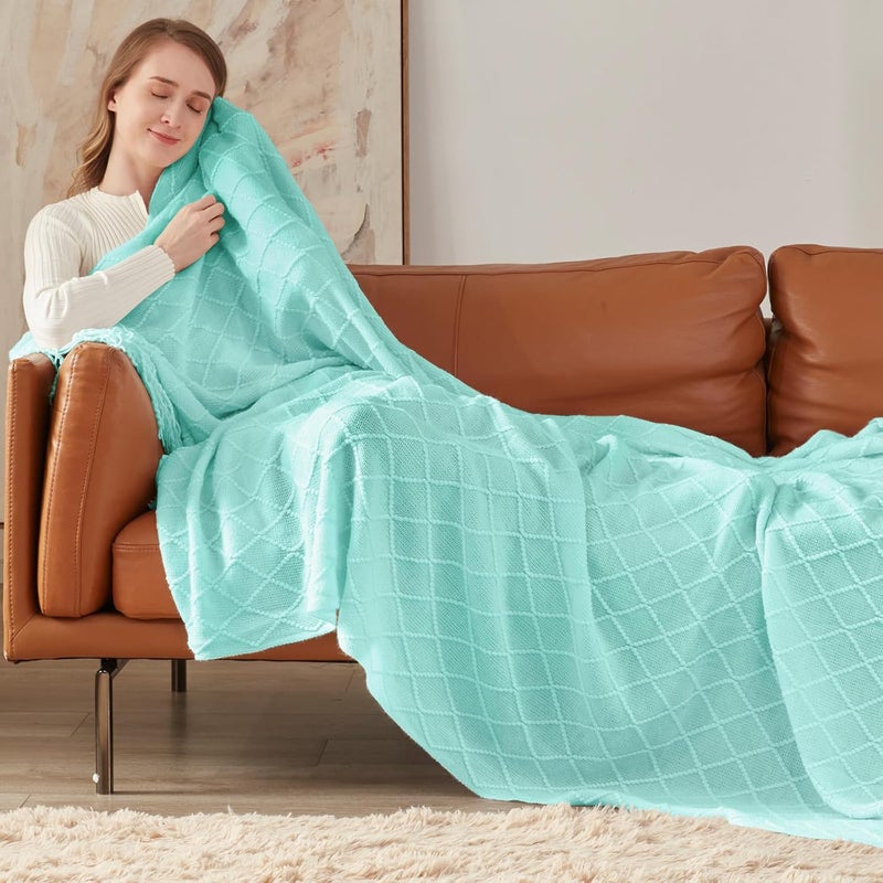 inhand Knitted Throw Blanket for Couch and Bed, Soft Living Room Home Decor Knitted Blanket with Tassel, Outdoor Lightweight Breathable Summer Blanket, Farmhouse Warm Woven Decorative, 50"x60" - Image 3
