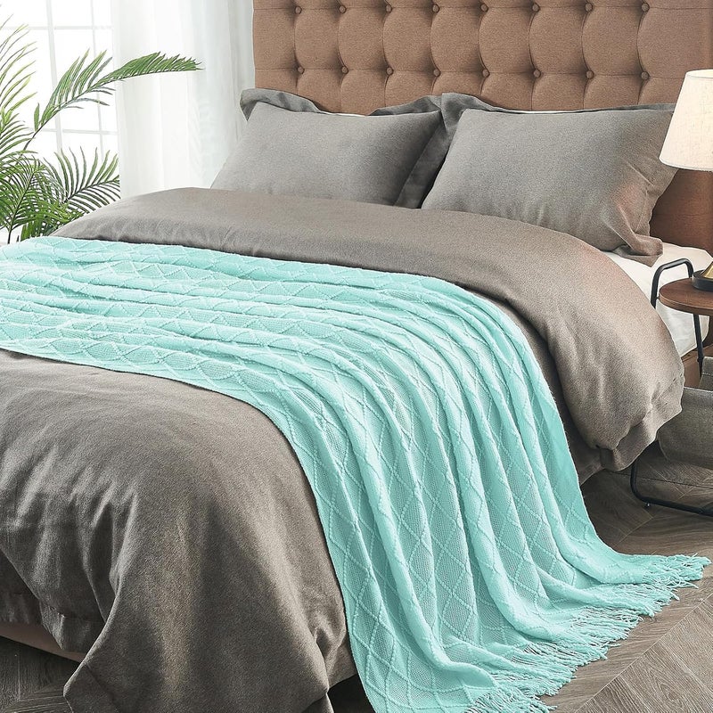 inhand Knitted Throw Blanket for Couch and Bed, Soft Living Room Home Decor Knitted Blanket with Tassel, Outdoor Lightweight Breathable Summer Blanket, Farmhouse Warm Woven Decorative, 50"x60" - Image 4