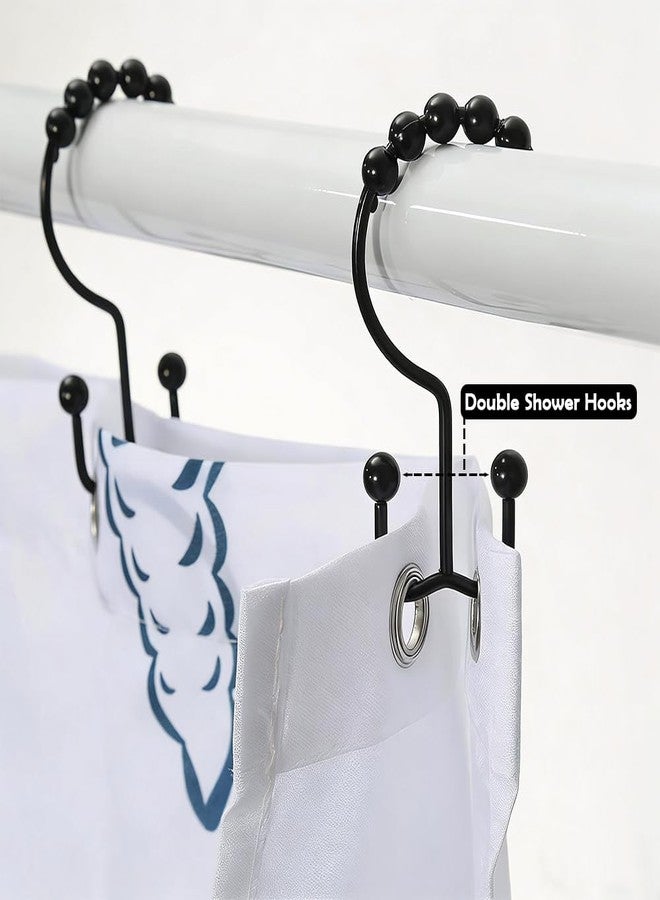 Liyujuping 12pcs Shower Curtain Hooks, Metal Double Glide Shower Curtain Rings, Smooth Sliding Stainless Steel Black Hooks for Bathroom - Image 5