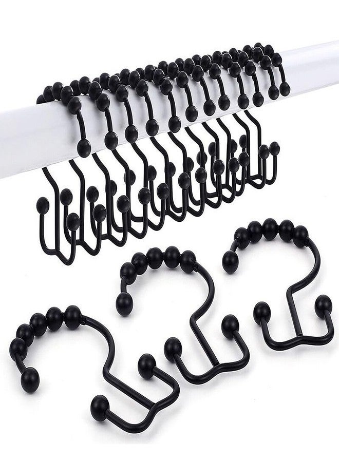 Liyujuping 12pcs Shower Curtain Hooks, Metal Double Glide Shower Curtain Rings, Smooth Sliding Stainless Steel Black Hooks for Bathroom - Image 1