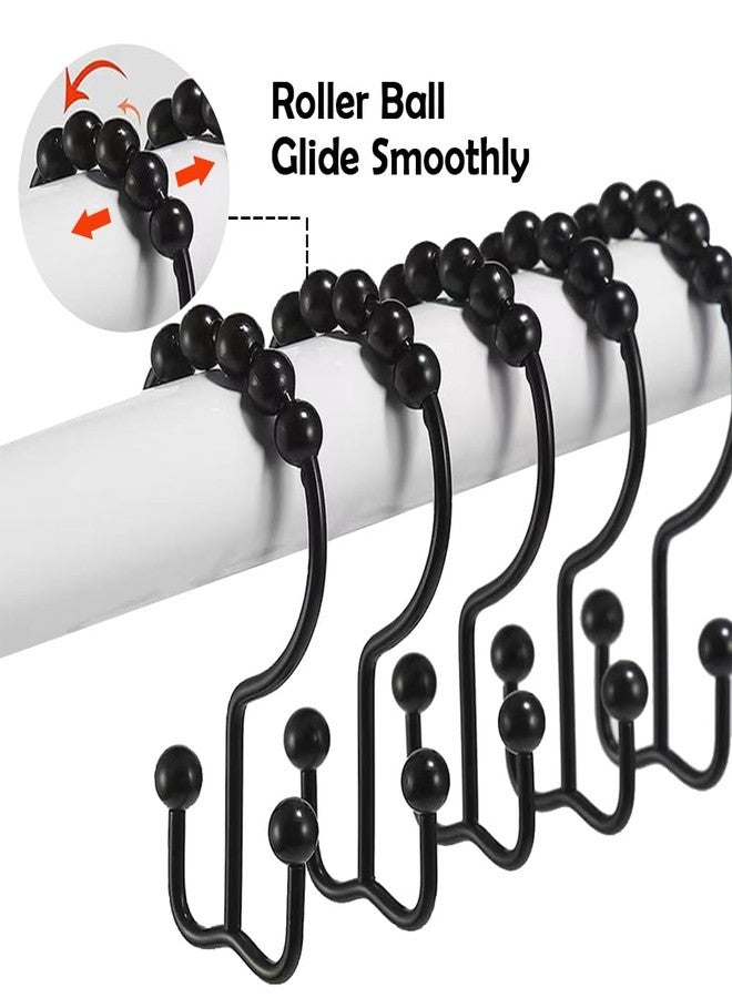 Liyujuping 12pcs Shower Curtain Hooks, Metal Double Glide Shower Curtain Rings, Smooth Sliding Stainless Steel Black Hooks for Bathroom - Image 4