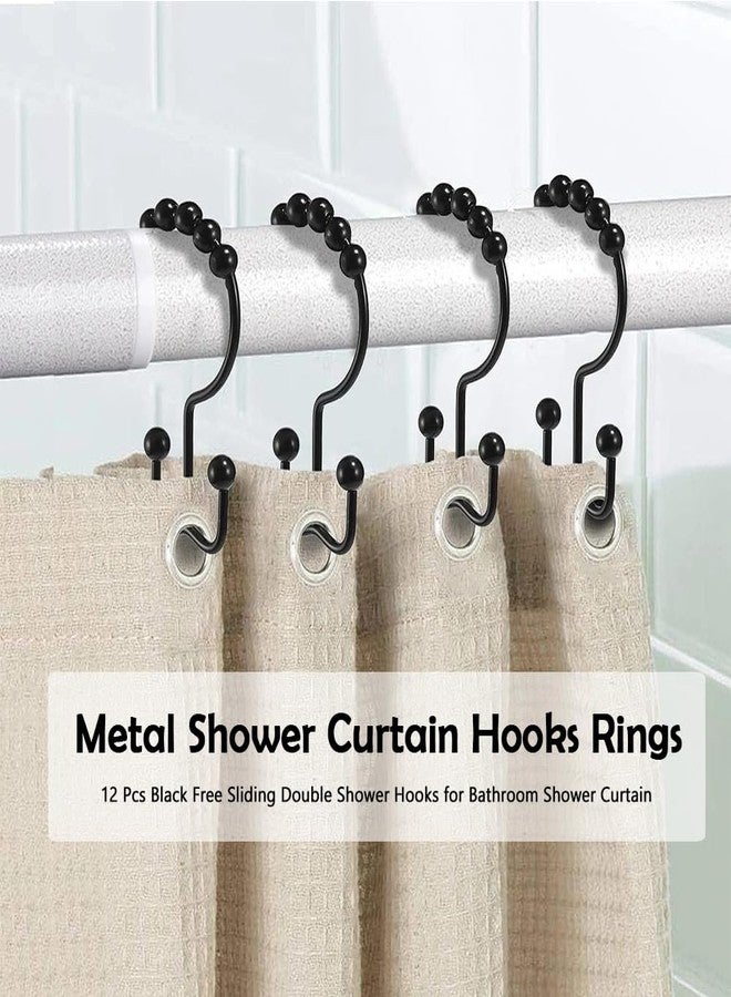 Liyujuping 12pcs Shower Curtain Hooks, Metal Double Glide Shower Curtain Rings, Smooth Sliding Stainless Steel Black Hooks for Bathroom - Image 2
