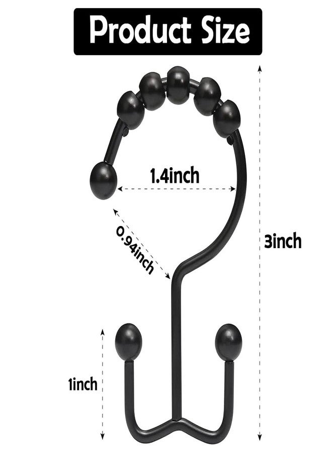 Liyujuping 12pcs Shower Curtain Hooks, Metal Double Glide Shower Curtain Rings, Smooth Sliding Stainless Steel Black Hooks for Bathroom - Image 3
