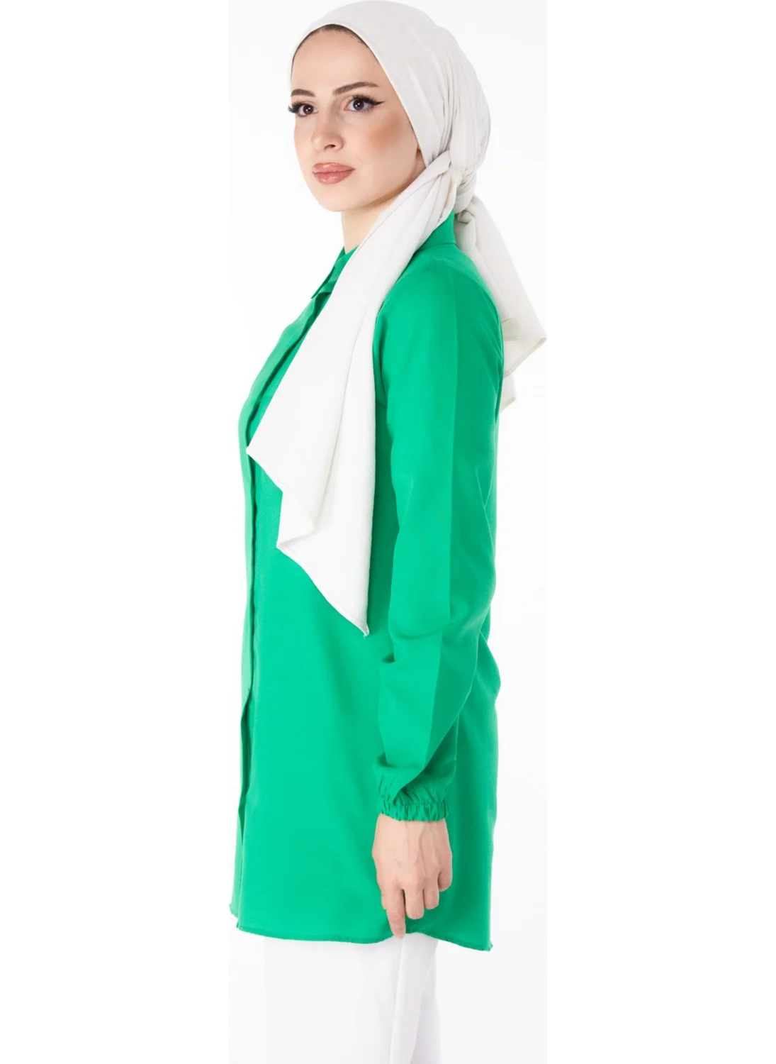 Tofisa Plain Shirt Collar Women's Green Tunic - 13126