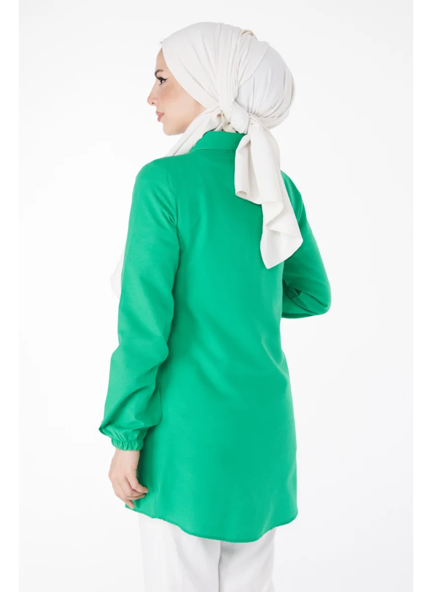 Tofisa Plain Shirt Collar Women's Green Tunic - 13126
