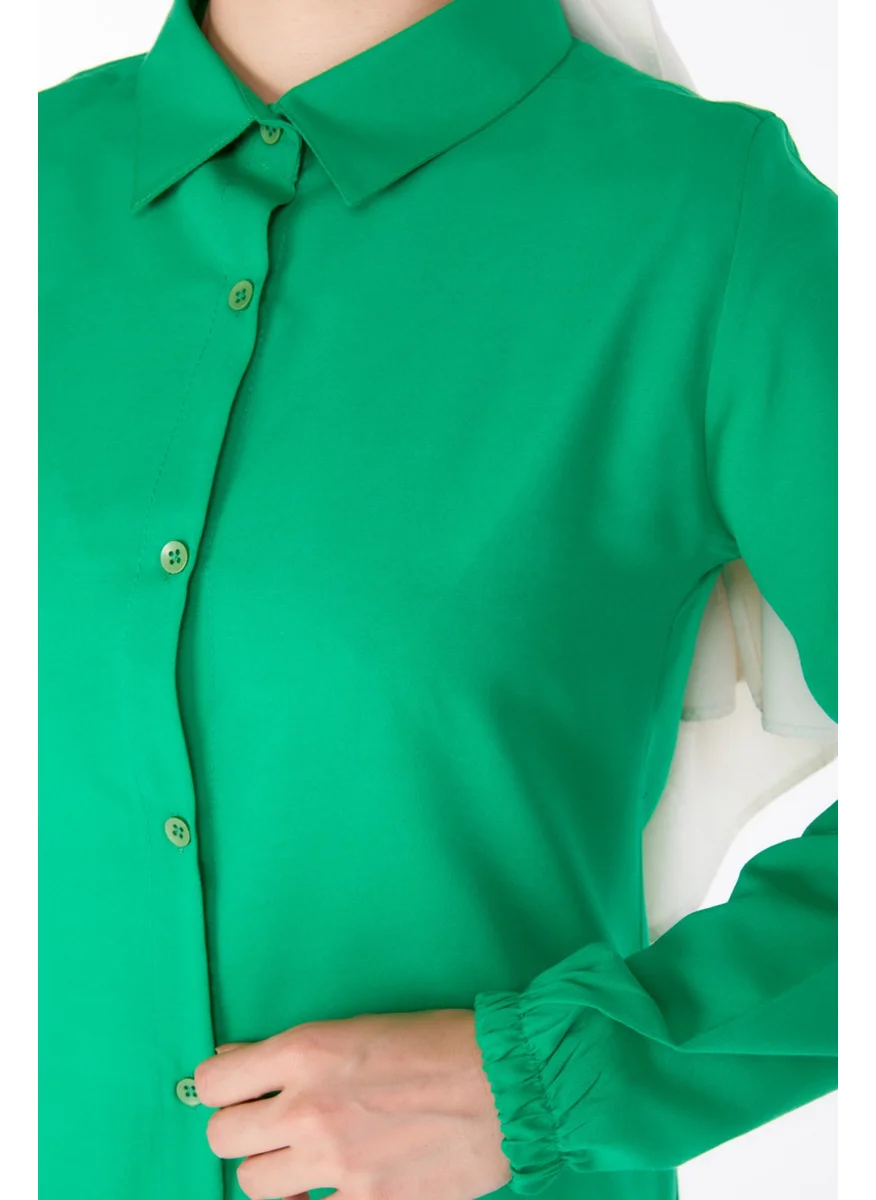 Tofisa Plain Shirt Collar Women's Green Tunic - 13126