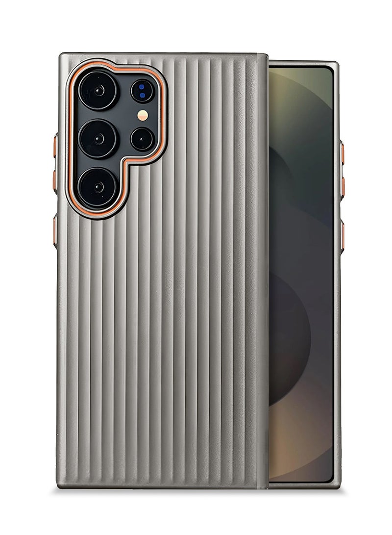 Wtech Samsung Galaxy S25 Ultra 5G 2025 Luggage Vertical Strips Hard PC Material, Superior Protection, Smooth and Stylish Touch Case Cover - Grey - Image 1