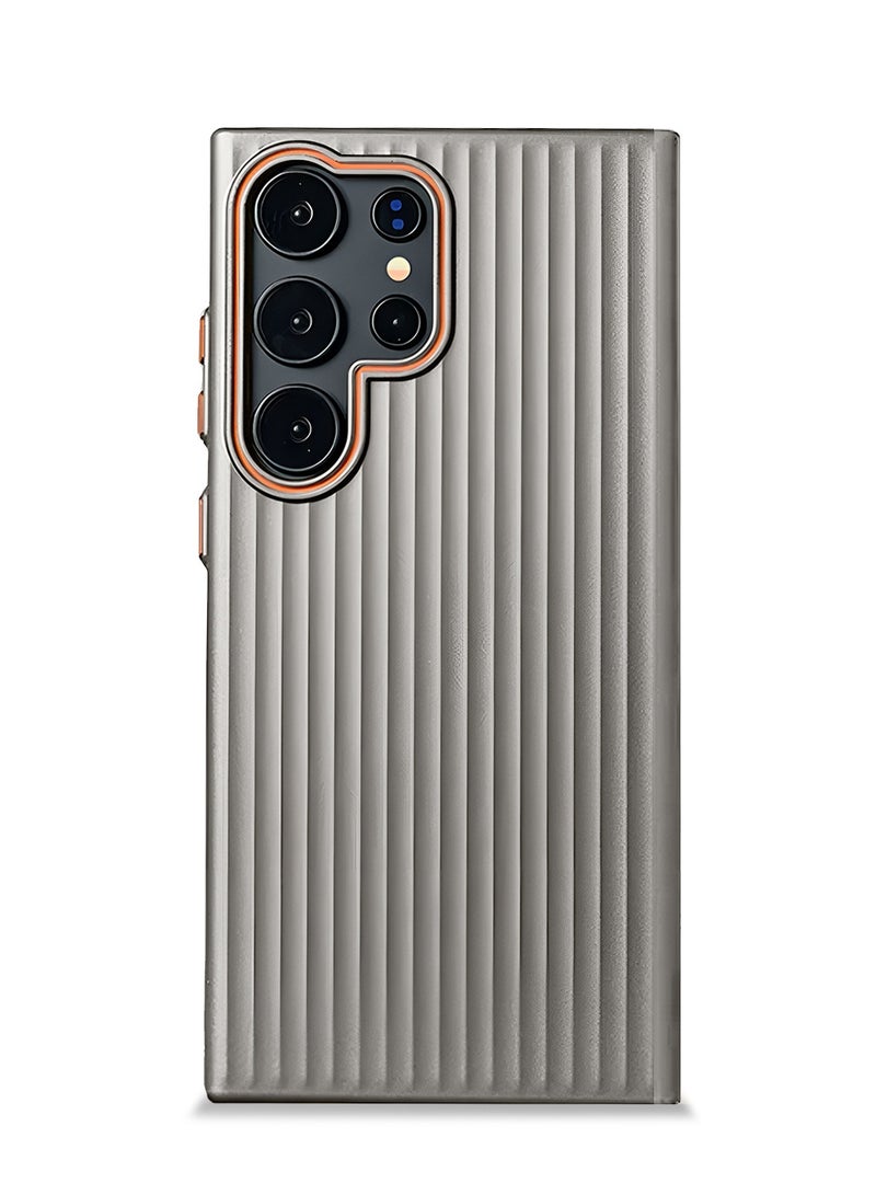 Wtech Samsung Galaxy S25 Ultra 5G 2025 Luggage Vertical Strips Hard PC Material, Superior Protection, Smooth and Stylish Touch Case Cover - Grey - Image 3