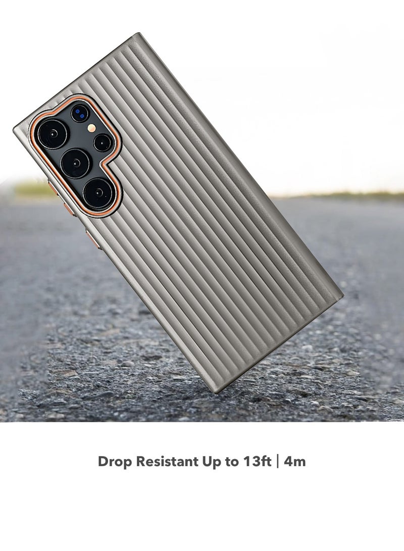 Wtech Samsung Galaxy S25 Ultra 5G 2025 Luggage Vertical Strips Hard PC Material, Superior Protection, Smooth and Stylish Touch Case Cover - Grey - Image 5