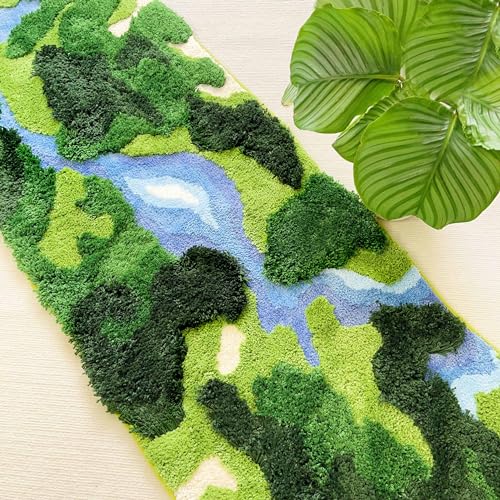 THRILRUG 24"×68" Moss Hallway Runner Rug,Shag Carpet Leaf Bedroom Rugs Non Slip Bath Mat Laundry Rug Runner,Ultra Soft WashablePlant Leaves Shaped Kids Bedside Dorm Rug for Bedroom,Living Room Green - Image 2