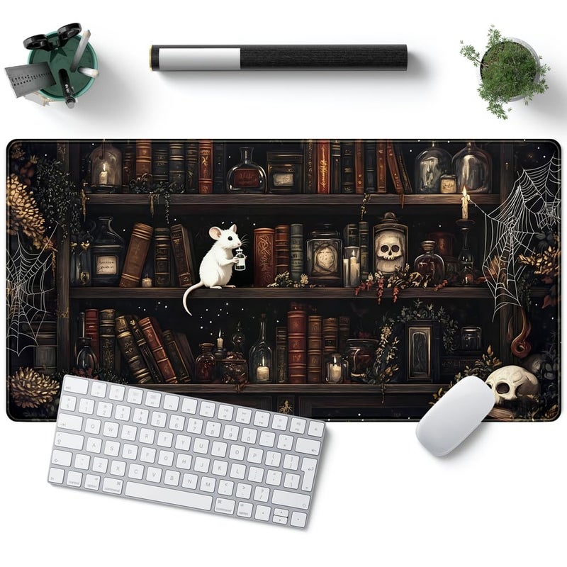 YKJWW Dark Witchy Desk Mat Gaming Desk Pad Large Mouse Pad, Magician'S Fantasy Bookcase Gothic Mouse Mat XXL Laptop Keyboard Pad, Laptop Keyboard and Mouse Mat Desktop Protector Mat 31.5 X 15.7 in - Image 1
