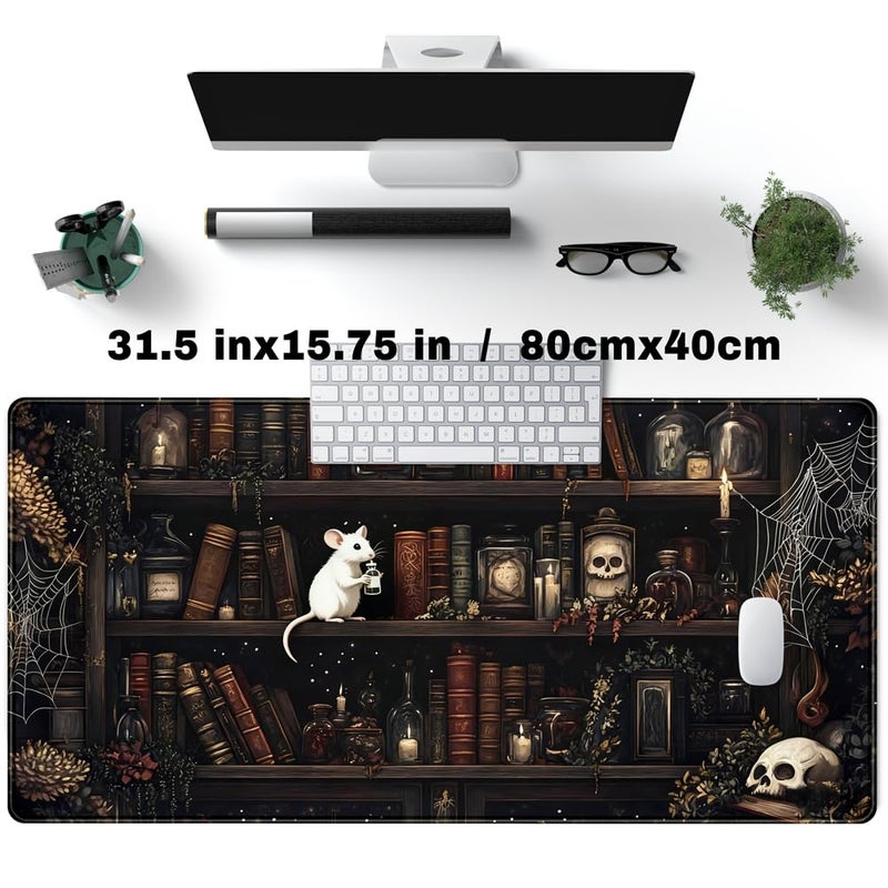 YKJWW Dark Witchy Desk Mat Gaming Desk Pad Large Mouse Pad, Magician'S Fantasy Bookcase Gothic Mouse Mat XXL Laptop Keyboard Pad, Laptop Keyboard and Mouse Mat Desktop Protector Mat 31.5 X 15.7 in - Image 3
