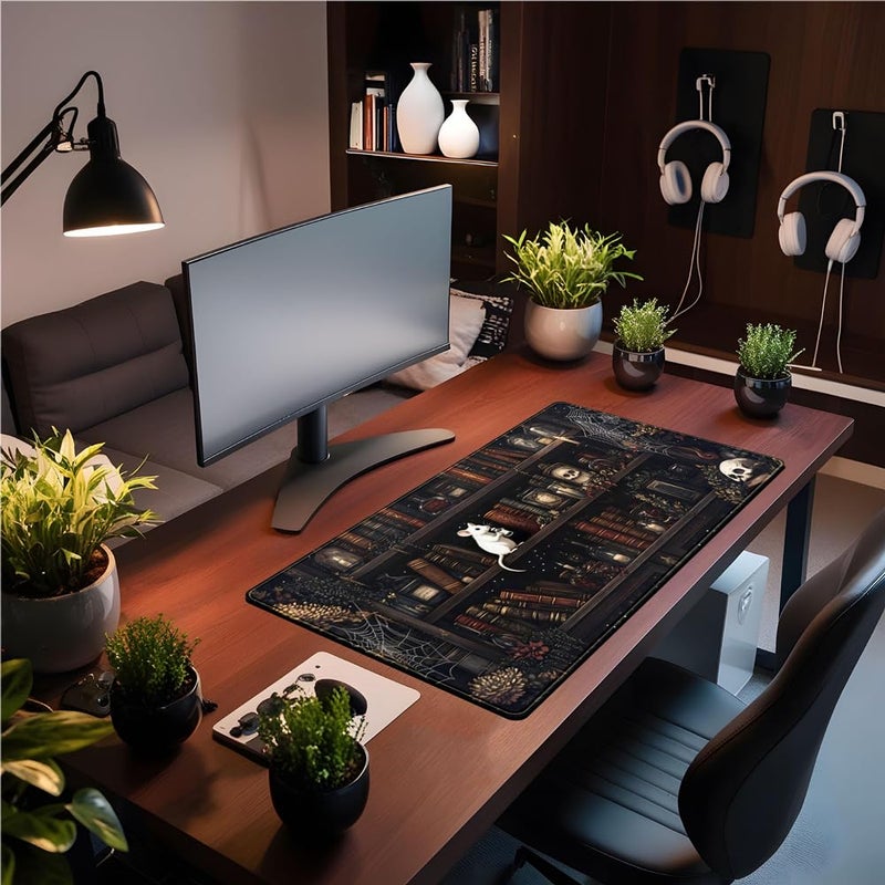 YKJWW Dark Witchy Desk Mat Gaming Desk Pad Large Mouse Pad, Magician'S Fantasy Bookcase Gothic Mouse Mat XXL Laptop Keyboard Pad, Laptop Keyboard and Mouse Mat Desktop Protector Mat 31.5 X 15.7 in - Image 2