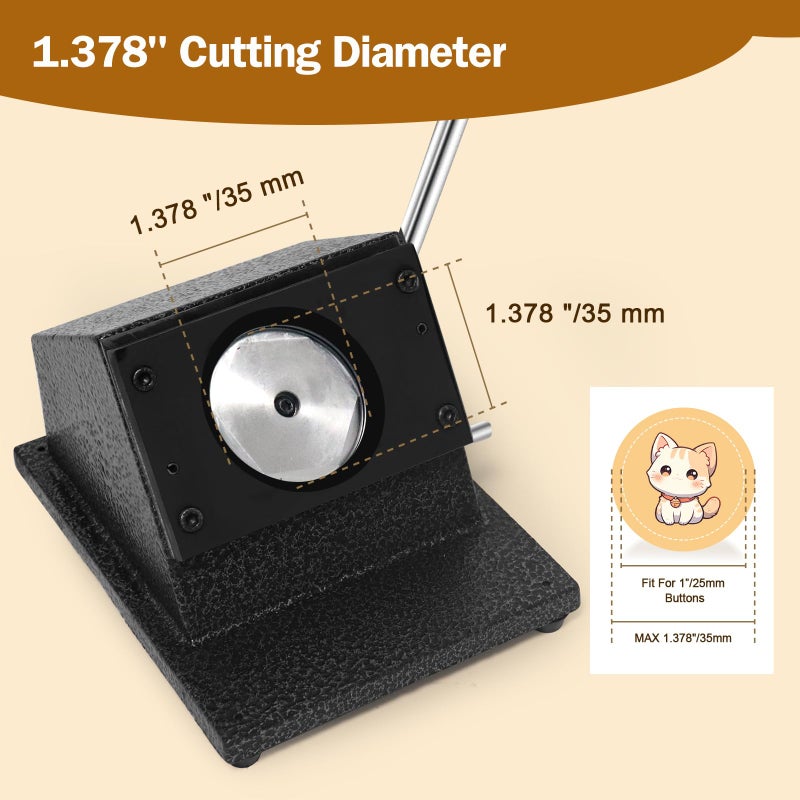 Enkreefi 1"/25mm Button Paper Cutter, 1.38"/35mm Diameter Circle Paper Punch, 35mm Die Cutter, 1.38" Round Paper Cutter for Making 1" /25mm Buttons, Circle Cutter for DIY Button Making(1.38" Cut Diameter) - Image 5